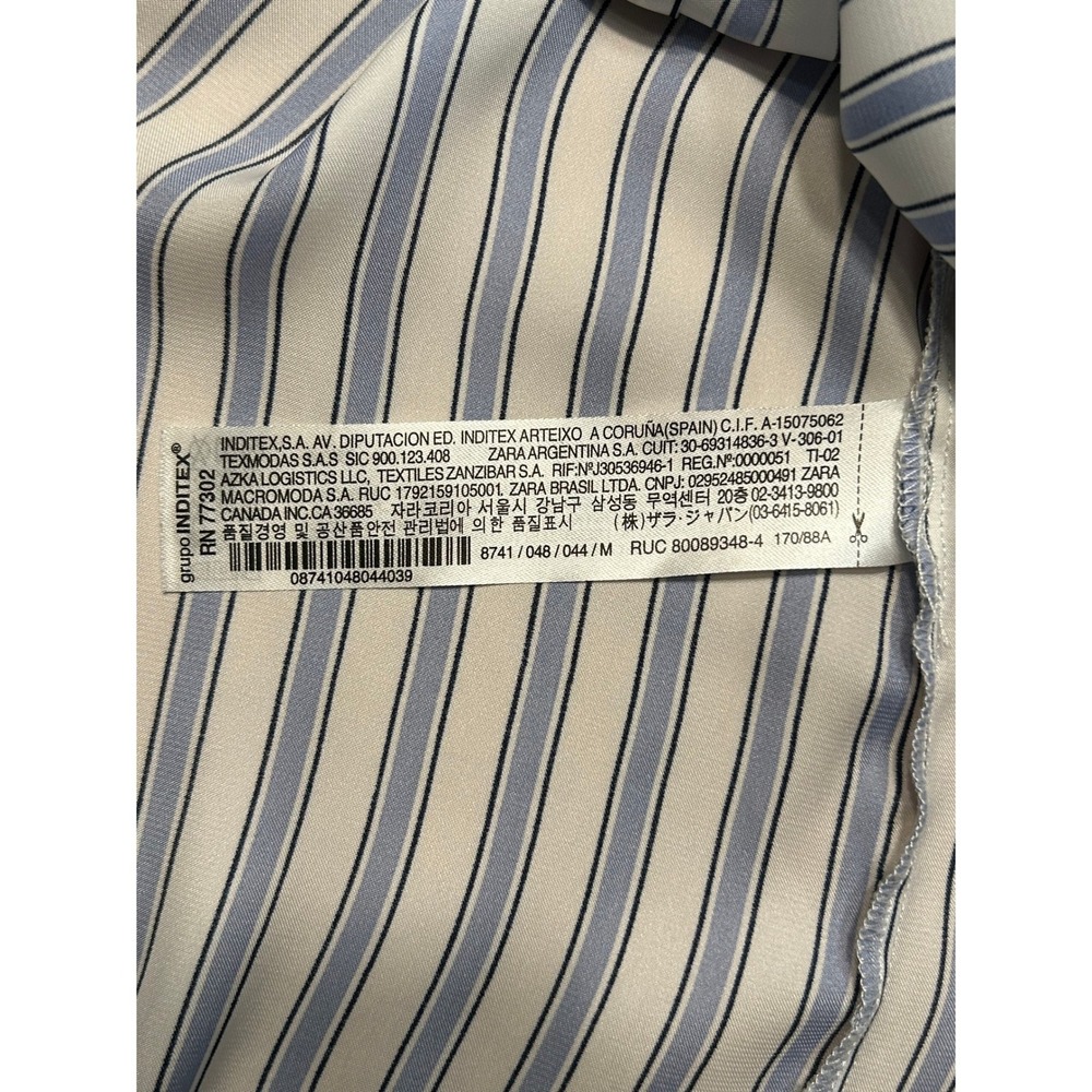 Zara Old Money Nautical Blue White Striped Satin Oversized Button Down Top - Picture 11 of 13